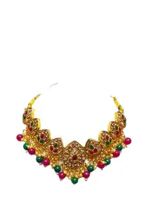 Handcrafted Gold Plated Necklace Set with colourful stones, 18 Inches