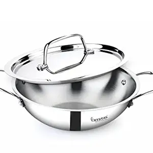 Crystal TriPro -Triply Stainless Steel Kadai with Lid - 22 cm (Induction Bottom), Silver (CTP-KD-003) price in India.