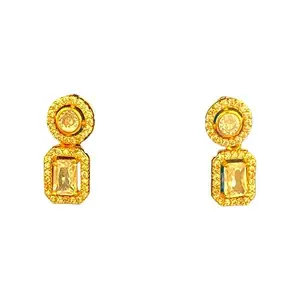 Women's Brass Stylish Latest Mirrored Box Drop Design Earrings (Golden)