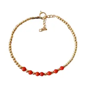 RRJEWELZ Redstone Round Beaded Bracelet – Smooth 3mm Red Stones with Gold Lock – 7 Inch Adjustable link Bracelet for Men & Women|LCBR_RR_05784