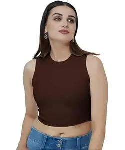 GLOWBERRY Womens & Girls Solid Ribbed V-Neck Collarless Sleeveless Slim Fit Stylish Tank Top 70% Cotton 20% Elestane 10% Polyester