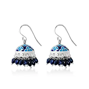 INARI SHINES 925 Sterling Silver Antique Jhumki earrings with multi enamel Meena| Gift for Women and Girls - Blue