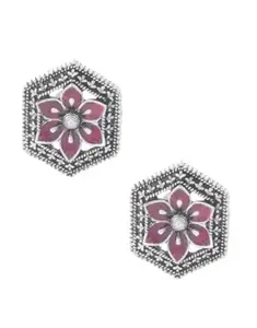 ANURADHA PLUS® Silver Oxidized Finish Traditional Tops |Designer Small Round Shape Studs Earrings(Pink)