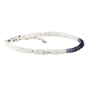 LKBEADS Iolite & Rainbow Moonstone bracelet with Silver clasp - 3mm Rondelle beads- Faceted Cut -7 Inch Adjustable Bracelet– Healing, Fashion, Gift, Spiritual, Yoga|LK_STACK_07867