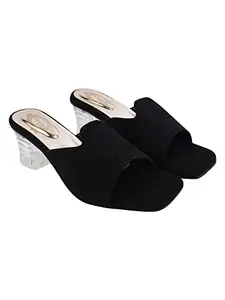 Shoetopia Women and Girls Casual Comfortable Fashion Heeled Sandals/Heel-1100/ Black/ UK6-EU39