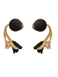KRELIN Korean style Rhinestone & Flower Shape Stud Earring in Black Colour for Women & Girls