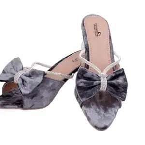 Women's Pointed Toe Mules with Bow | Stylish Slip-On Heels for Party, Wedding Designer Fashion Footwear for Girls (Gray, UK Footwear Size System, Adult, Women, Numeric, Medium, 8)