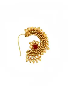 Anuradha Golden Antique Finish Designer Marathi Wedding Nath For Women | Pressing Maharashtrian Nath Nose Ring | Traditional Nose Clip (Piercing Nose Pin)