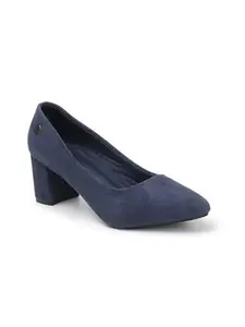 Carlton London Women Navy Blue Stylish Slip-on Pump Shoes with Block Heels, Pointed Toe for Party and Formal Occasions (40)