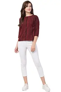 REVEXO,Printed Ladies Top, (Size-M) - 4169 Maroon