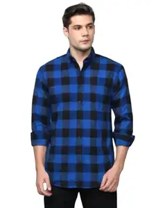 Men's Cotton Regular Fit Full Sleeve Checkered Casual Shirt | Classic Plaid Check Shirt (in, Alpha, 2XL, Regular, Blue)
