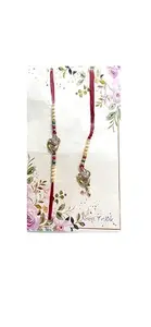 Rudraya Handcrafted Rakhi Set with Pearl and Beads, Antique Gold Peacock Design, Red and Green Accents, with roli-chawal