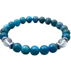 LKBEADS Apatite & Crystal Quartz Bracelet | Healing Beaded Bracelet for Energy And Clarity, Chakra Jewelry Gift|8mm Round|Smooth|Blue & White|SRC_LI_000581