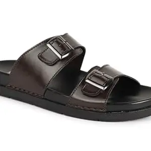 AADI Men's Brown Synthetic Leather Lightweight Comfortable Indoor Outdoor Daily Use Casual Slides/Flip Flop/Slippers