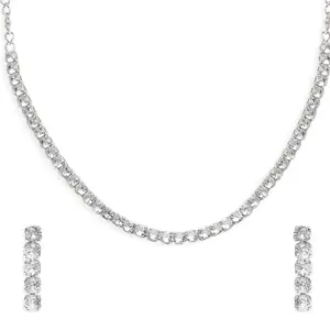 OOMPH Jewellery Silver Tone American Diamond CZ Necklace Set for Women & Girls Stylish Latest (NEJR26_O)