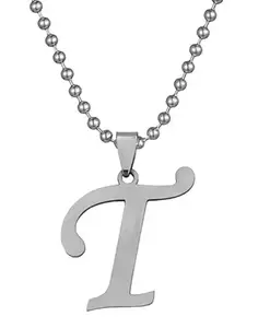 Utkarsh Silver Color Unisex Metal Fancy & Stylish Trending Name English Alphabet 'T' Letter Locket Pendant Necklace With Ball Chain