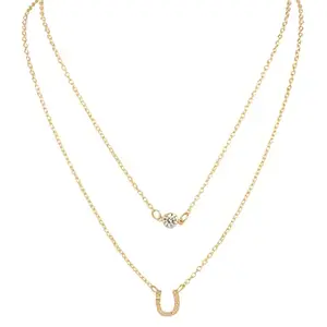 Vembley Fancy Double Layered U-Shape and Stud Pendant Necklace For Girls