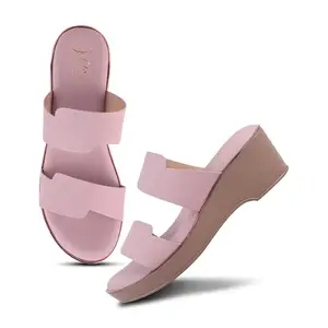 JM LOOKS Women Solid Wedge Sandals Slip-On Soft Cushioned Footbed Lightweight Stylish Comfortable Perfect for Every Occasion - Pink