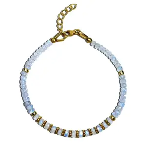 Gems_Hub Gold Plated Bracelet with Rainbow Smooth Rainbow Moonstone Beads – Rondelle 3mm – For Men & Women|FIZA_LINK_05714