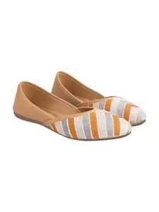 Shoetopia Emberoidered Tan Bellies for Women & Girls /EU37