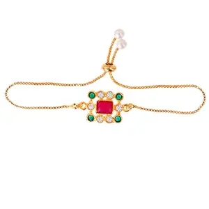 SheCARIO SheCARIO Traditional Gold Plated Bracelet Adjustable & Embellished With Crystal - Made of Ethnic Pearl & Kundan for Women & Girls