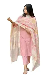 KALAPIVASTRA Women's Viscose Printed Design V-Neck 3/4 Sleeve Kurta Pant| Soft & Breathable Suit | Button-Down Long Kurta with Straight Pants | Casual & Office Wear Ethnic Set-Pink