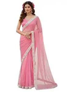 ANJALI MFG Women’s Soft Net Designer Saree with unstitched Blouse Piece Free Size Ethnic Wear
