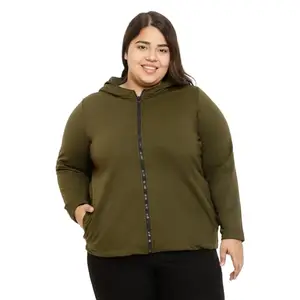 Amydus Women's Plus Size Olive Hooded Jacket Cum Dress | Full Length Zipper | Knee Length | Front Pockets | Soft Fleece Fabric | Winter Dresses for Women - XL to 9XL