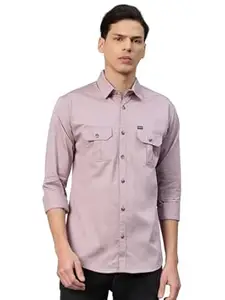 Majestic Man Men’s Washed Cotton Twill Casual Shirt -| with Dual Flap Pockets – Slim Fit | Full Sleeve | Casual Wear | Trendy & Comfortable