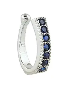 Anuradha Art Blue Colour Pressing Nose Pin|Ring for Nose|Saniya Mirza Styled Nose Pin|Diamond Nose Pin for Girls & Women