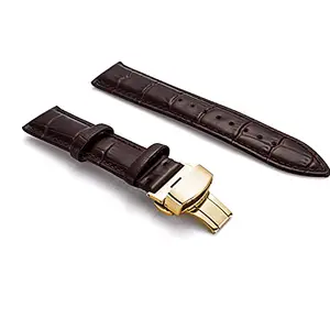 Ewatchaccessories 20mm Genuine Leather Watch Band Strap Fits CAPELAND 10000 Brown Deployment Golden Buckle