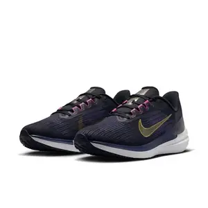 Nike Mens AIR Winflo 9 Black/Gold Suede-Blackened Blue Running Shoe - 11 UK (DD6203-007)