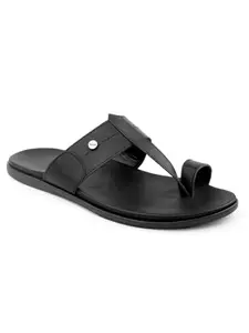 ONE8 by Virat Kohli Ethnic & Smart-Casuals Men's Slip-on Comfort Sandals | Lightweight, Anti-Skid Sole & Comfortable Footbed | AO11-7105 | Black