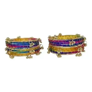 BANGLESKART Kashmiri Ghangharoo Glass Bangle Set for Women| Light Weight Bangles | Traditional Transparent Fancy Glass Chudi Set for Wedding, Party(Set Of 18)