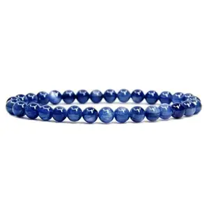RRJEWELZ Natural Kyanite Round Shape Smooth Cut 6mm Beads 7.5 inch Stretchable Bracelet for Healing, Meditation, Prosperity, Good Luck | STBR_04570