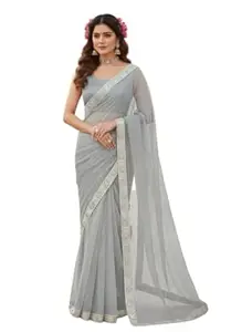ANJALI MFG Women’s Soft Net Designer Saree with unstitched Blouse Piece Free Size Ethnic Wear