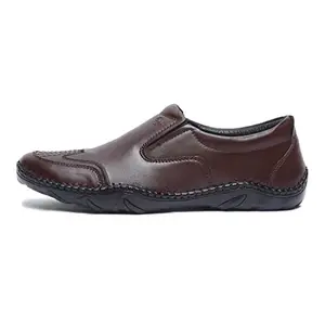 MUTAQINOTI Men's Brunette Brown Genuine Leather Shoe Slipon Air Light Cushioned Handcrafted Textured Formal Shoes Officewear for Men (Size-9 UK) (AXBB)