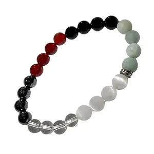 RRJEWELZ Natural 7 Chakra Stone 8mm Round Shape Smooth Cut Beads 7 Inch Stretchable Bracelet For Men & Women. Unisex Bracelet For Healing, Meditation, Prosperity, Gift & Luck|STBR_RR_09616_7.0