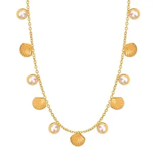 VIEN "Vintage Multi Shell Zircon Pendant Necklace Waterproof Anti-Tarnish Gold-Plated 316L Stainless Steel Charm Jewelry for Women