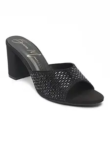 Bruno Manetti women's Black Slipon Back Open With Upper Stone Round Toe Comfort Heel's