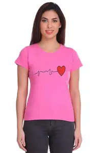ANURUPAM FASHION Women's T-Shirt Heart Printed Soft Cotton Half Sleeve T-Shirt for Women and Girls (Pink-M)