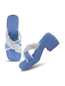 JM LOOKS Women’s Fashion Double Shade Design Cross Strap Block Heel Sandal