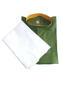 Men's Straight Thin Cotton Kurta & Pajama Set, Mehndi Green Kurta and White Pajama (L)