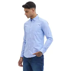 SNITCH Light Blue Solid Front Pocket Slim Fit Shirts