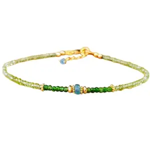 LKBEADS Natural Round Shape Smooth Cut Beads Stretchable Bracelet for Men & Women Peridot, chrome diopside & blue apatite Rondelle & Tyre Faceted Multicolor 7 Inch Adjustable Bracelet