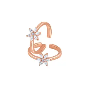Shiyara Jewells Openable Cubic Zirconia (CZ) Toe Rings in Pure 92.5 Sterling Silver with Floral Design for Women (TR000201)