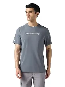 TECHNOSPORT Men's Printed Slim Fit Henley Neck T-Shirt ELASTOLITE Half Sleeve Slip On Polyester for Gym Running Workout UPF50+ Anti Odour