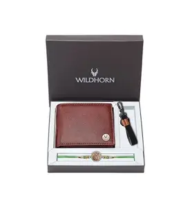WildHorn Rakhi Gift Hamper For Brother - Classic Men's Combo/Gift Set Of Leather Wallet, Keyring And Rakhi For Brother/Bhaiya., Maroon
