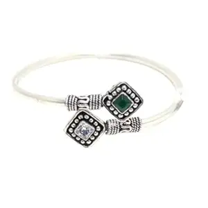 Rajasthan Gems Bracelet Bangle Kada 925 Sterling Silver Natural Onyx Gemstone & Cubic Zirconia CZ Jewelry Handmade Women Men Unisex India H224