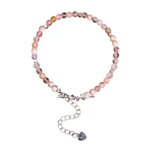 Gems_Hub Silver Plated Bracelet with Pink Smooth Indian Agate Beads – Round 3.5mm – For Men & Women|FIZA_LINK_03814
